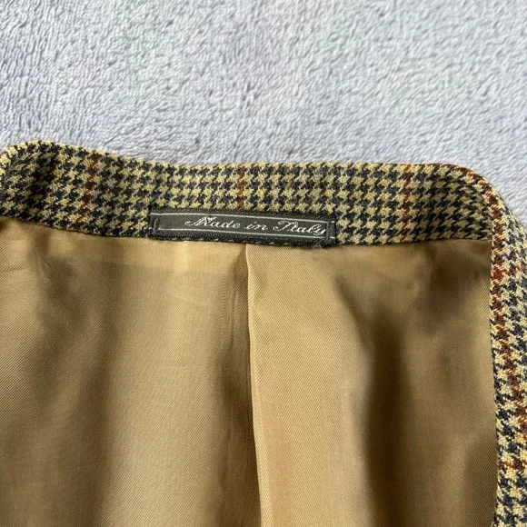 Corneliani Mens 42L US Blazer Jacket Virgin Wool Extrafine Brown Houndstooth VTG